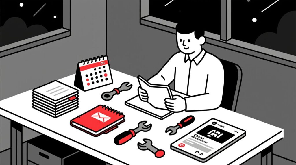 Canadian AI Guy illustration of a business owner confidently managing their AI-powered business toolkit for marketing and growth