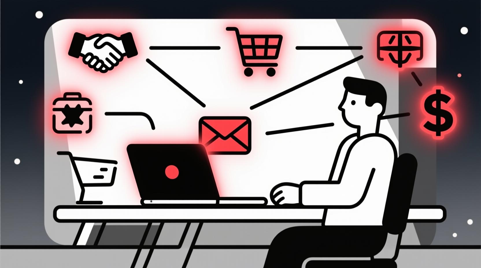 Canadian AI Guy illustration of AI writing emails that turn prospects into paying clients