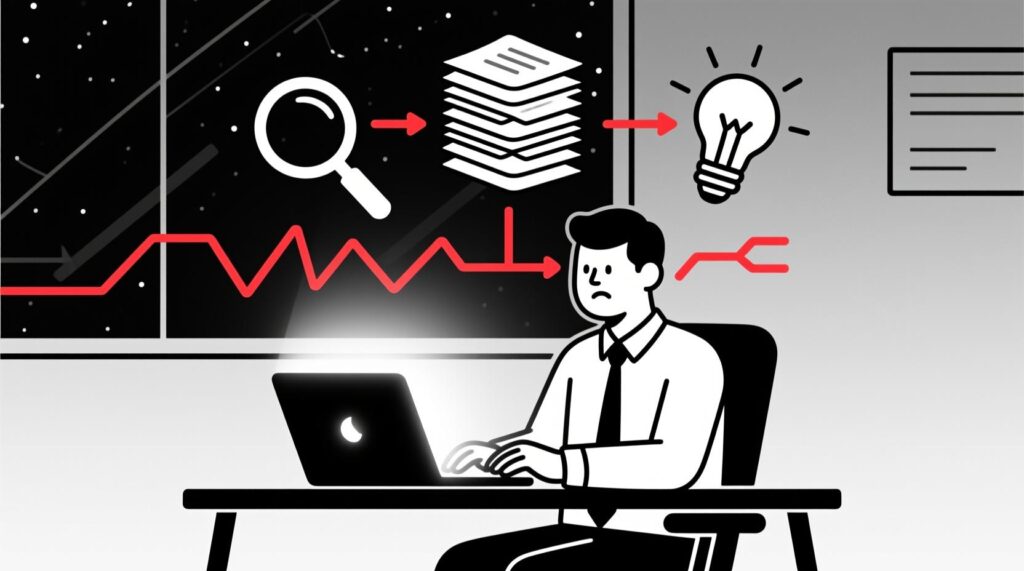 Canadian AI Guy illustration of a business owner using AI as a research assistant to quickly gather and organize information