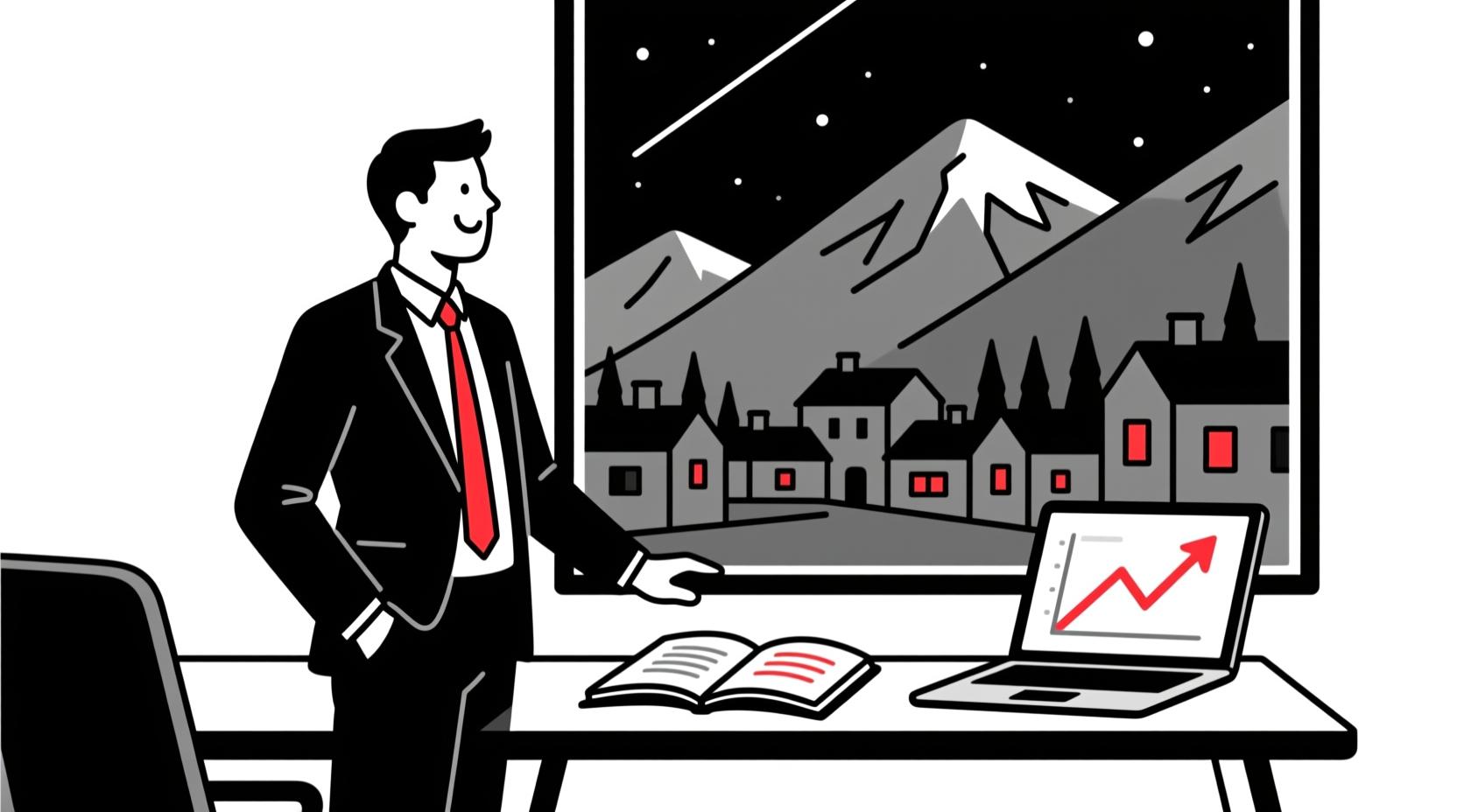 Canadian AI Guy illustration of a tourism marketer using AI trend forecasting to stay ahead of competitors
