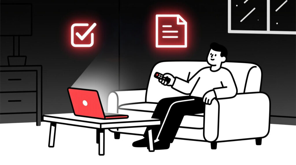 Canadian AI Guy illustration of a small business owner relaxing at home after AI helped finish quotes quickly