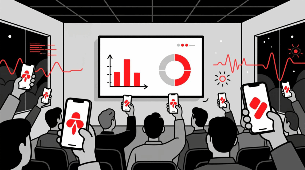 Canadian AI Guy illustration of AI running live polls during an AGM to check audience engagement in real time