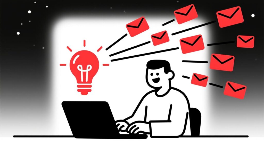 Canadian AI Guy illustration of AI transforming one idea into a full email marketing campaign