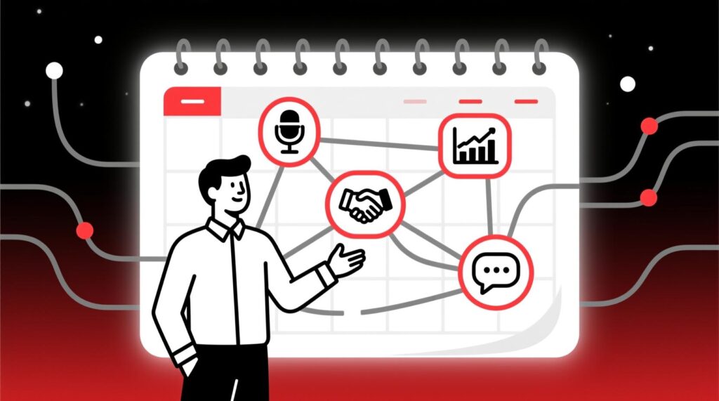 Canadian AI Guy illustration of AI connecting events, panels, and operations into a complete engagement system