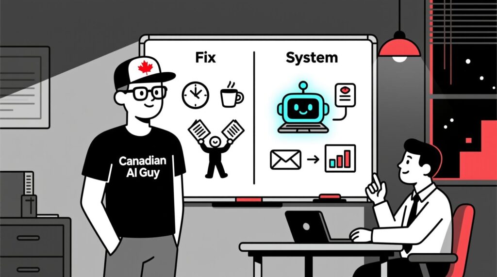 The Canadian AI Guy teaching the difference between an AI fix and an automated system to a small business owner.